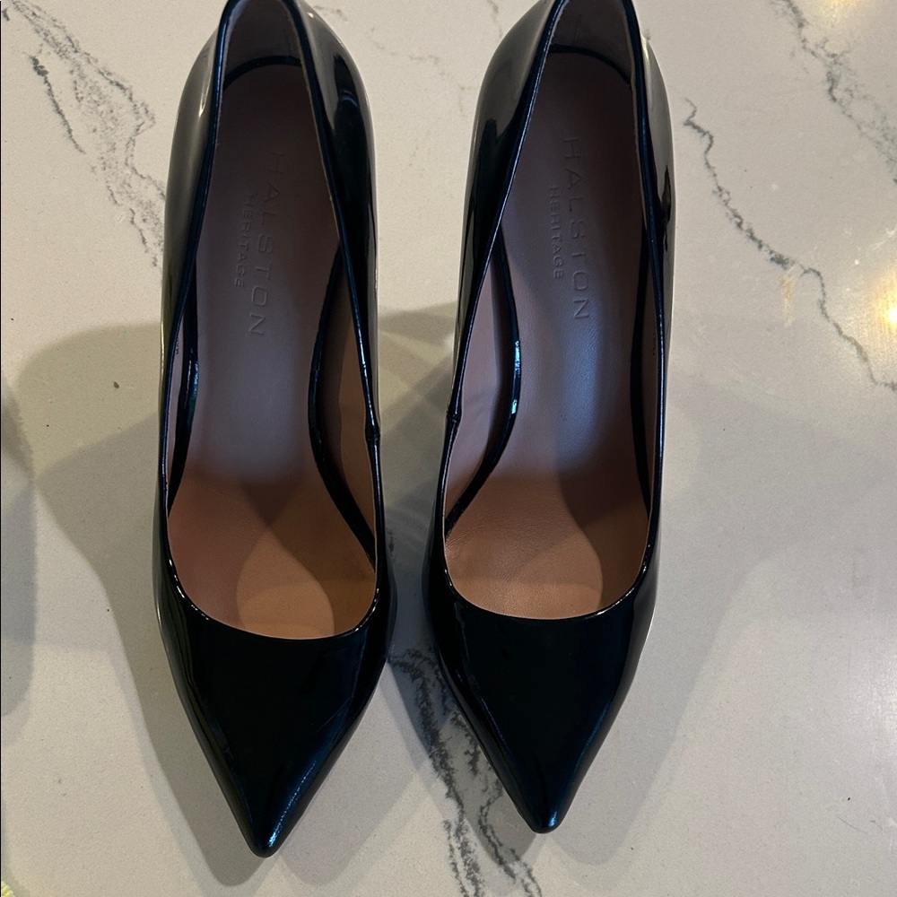 Halston Heritage black patent heels